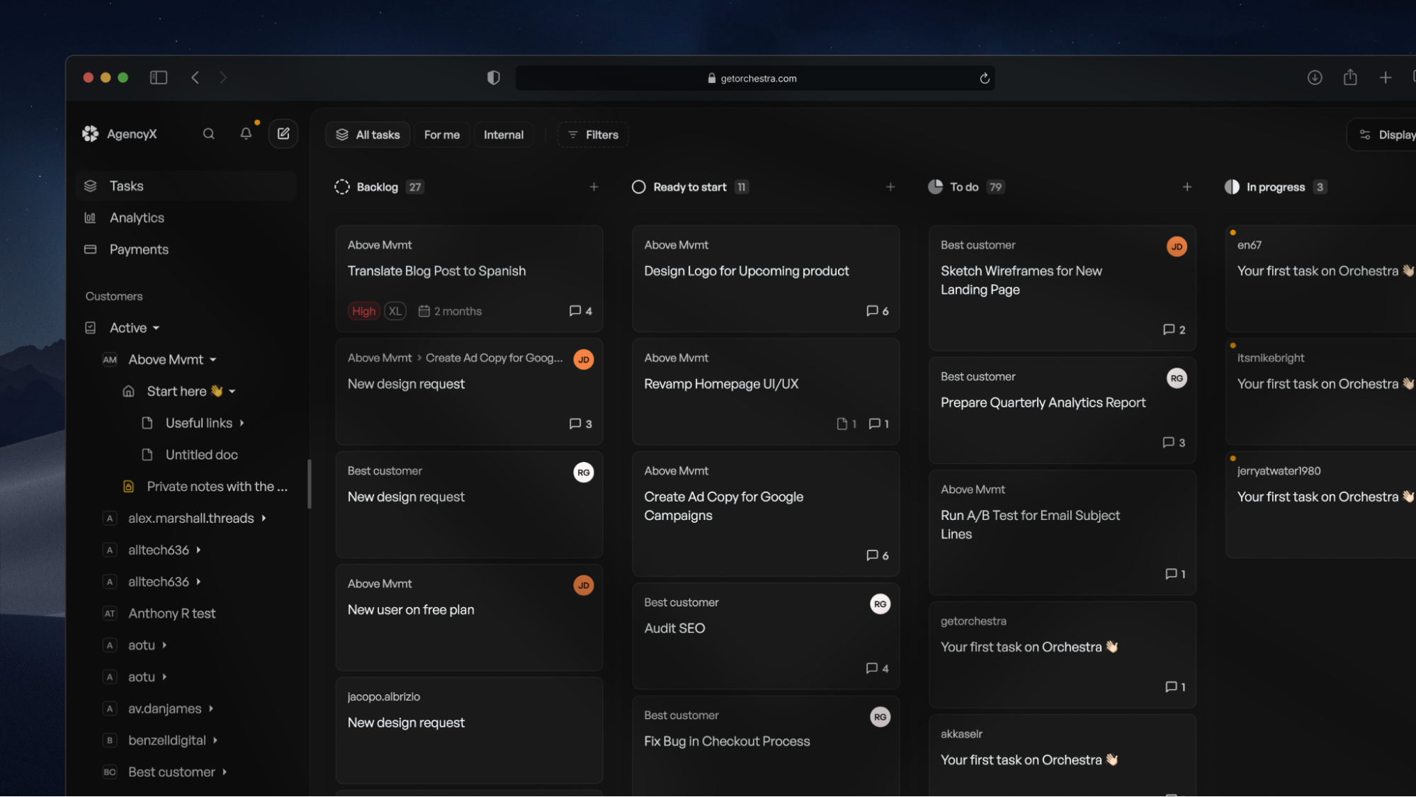 Project management dashboard